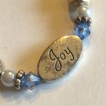 Elegant Silver Tone Blue and Faux Pearl Peace Joy Love Heart Bracelet Photo 4