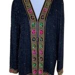 Laurence Kazar Vintage Black Beaded Blazer Size XL Photo 0