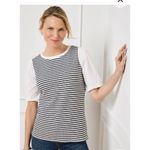 Talbots  Blouse Shirt Woman XL Blue Stripe Puff Sleeve Coastal Beachy Nautical Photo 2