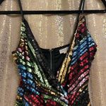 Tea & Cup Multi Sequin Rainbow Striped Sleeveless Midi Dress, Small NWOT Black Photo 2