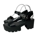 New Faux Leather Chunky Black Platform Sandals 11 Ankle Straps Photo 2