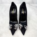 Saint Laurent Kiki Bow Studded Suede Leather Pointed Toe Pumps Heels Black 38.5 Photo 3