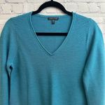 Eileen Fisher Blue Merino Wool Long Sleeve Tunic Shirt Small V Neck *FLAW* Photo 1
