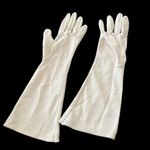HENRY MORGAN & CO White Gloves Embroidered Fabric Formal Gauntlet Style VINTAGE Photo 4