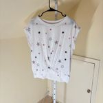 Lucky Brand  NWT Women's White Twist Front Red Blue Embroidered Stars Knit Top M Photo 1