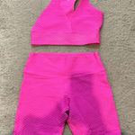 Booty By Brabants  Croco Skin Bike Shorts Sports Bra Matching Set Pink Large Photo 0