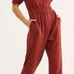 Free People Set The Tone Eyelet Jumpsuit Rust Boiler Jumper Front Zipper SIZE 0 Photo 0