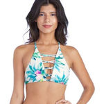 Radio Fiji NEW‎  Corona High Neck bikini top, Medium, floral cream Photo 0