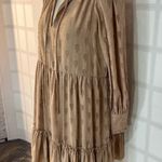 H&M Nude Long Sleeve Tie Neck Chiffon Textured Mini Airy Dress Size Small Photo 3