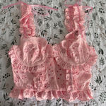 Sky to Moon Ruffle Corset Eyelet Bralette Top Sexy Cottagecore Valentines Day Pink Size M Photo 0