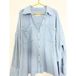 Free People  Cardiff Oversized Top Size XL Blue Waffle Knit Boho Long Sleeve Photo 10