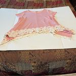 JODIFL Womens Size Small Oversized Pink Lace Trim Short Sleeve Flowy Top Blouse Photo 8