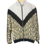 Missguided  Womens 6 Zip Up Colorblock Windbreaker Jacket Black White Snake Print Photo 0