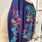 Soft Surroundings Emanuella Embroidered Flower Top Size M Navy Blue Bohemian Photo 5