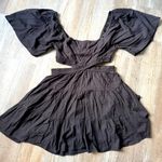 Free People Free Prople Mini Dress Short Sleeve Flowy Ruffle Sundress Hippie Black Size L Photo 0