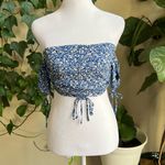 Lulus LULU’S Summer Vibes Blue Floral Print Off-the-Shoulder Crop Top | small Photo 2