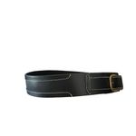 Vintage Dame Black Authentic Leather Belt white stitching Brass gold Buckle Photo 3