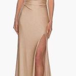 La Femme Cross Back Satin Jersey Trumpet Gown, Nude, Size 6, $268 Photo 0