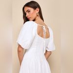 Lulus Heavenly Energy White Textured Puff Sleeve Pleated Midi Dress NWOT Photo 3