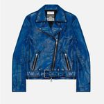 John Elliott X Blackmeans | Distressed Rider Leather Jacket Women's Blue Black Size 0 Photo 0