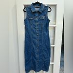 Bebe  Blue Sleeveless Front Button Rhinestone Denim Midi Dress Size Medium M Photo 2