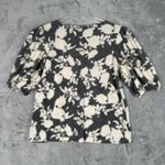 W5 Shirt Womens Small Gray Cream Floral Flower Whimsy Casual Neutral Minimalist Photo 2