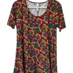 LuLaRoe Rose Print Stretch Tunic Top Pink Yellow Green — Size Small Photo 0