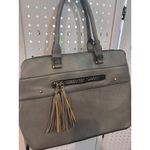 Chic Faux Leather Tote Bag Gray Double Handle Top Zip Tassel Accent Photo 1
