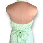 Vintage 90s Halter Dress Green Striped Printed Flowy Handkerchief Hem Spring Size M Photo 1