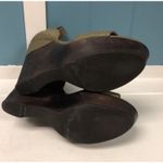 7 For All Mankind 7 FOR ALL MAN KIND WEDGE Women’s SIZE 7 LEATHER moss green w/ brown wood wedges Photo 7