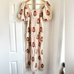 Farm Rio  Rose Embroidered Macaw Linen Midi Dress Photo 3
