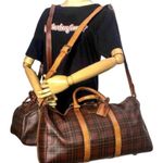 Ralph Lauren Brown Green Tartan Plaid Boston Duffle Travel Tote Shoulder Bag 40 Photo 1
