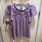 Loft NWT Petite Mixed Media Blouse - Ruffle Sleeves & Keyhole Back - Size LP Photo 0