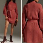 Anthropologie Mock-Neck Tie-Waist Sweater Mini Dress, Size L Photo 1