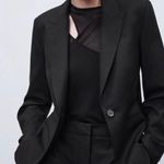 ZARA Single Breasted Black Long Classic Fit Blazer Jacket Shoulder Pads Size 10 Photo 13