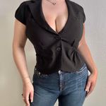 TEMPTED Vintage Y2K Jane Margolis Vibes Black Short Sleeve Grunge Blazer Blouse Size L Photo 0