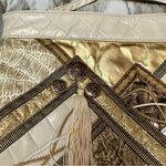 Vintage Cream Gold Leather Patchwork Crossbody Clutch Purse 80s Glam Mob Wife Photo 7