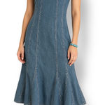 Vintage Ralph Lauren Denim Midi Dress Spaghetti Strap Flared Hem Boho Western Blue Size 12 Photo 0