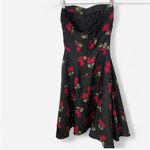 Vintage 90s Stop Staring! Rose Ruched Fit & Flare Strapless Midi Dress Black Size L Photo 6