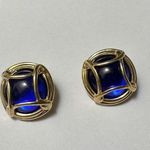 Joan Rivers Gold Tone & Blue Clip On Earrings Signed Photo 3