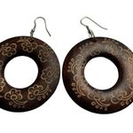 Large Lightweight Pierced Dangle Hook Wood Earring Necklace Set u Handmade Boho Brown Photo 1