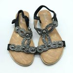 Womens Sandals Slip On Ankle strap Rhinestones Shimmer Black Size 40 US 8 Photo 1