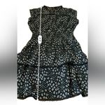 AQUA Ruffle Tiered Chiffon Mini Dress Women’s Size Large Black White Print Photo 6