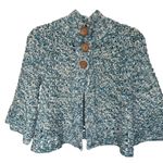 Free People  Blue White Marled Knit Button Front Cropped Cape Sweater Poncho S Photo 0