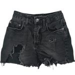 Urban Outfitters Surf Black Distressed High Waist Frayed Denim Jeans Shorts 24 Photo 0
