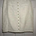 Jennifer Lopez Size 8 Cream Tweed Side Fringe Back Zipper Skirt NEW Photo 3