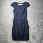 J.Crew  Suiting Dress Navy Wool Sheath Dress Size 0 Cap Sleeve Business Work Photo 1