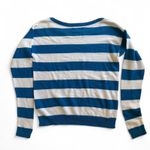 Hollister Y2K  Striped Sweater Wide Shoulder XS Bird Logo Blue and White Photo 1