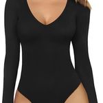 MANGOPOP New  Black V-Neck Soft Stretchy Long Sleeves BodySuit Size XXL Photo 0