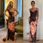 House Of CB  Mariamma Dark Brown Floral Printed Satin Maxi Dress M Photo 4